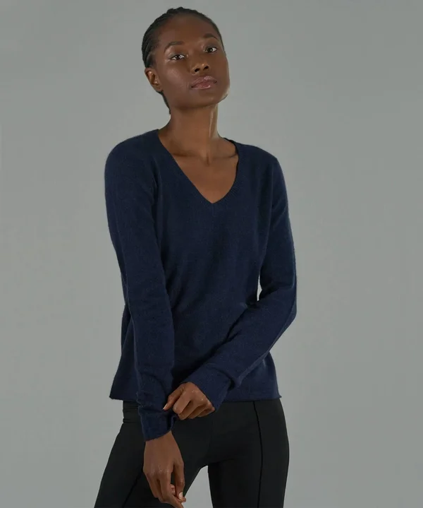 ATM Anthony Thomas Melillo Cashmere V-Neck Sweater Midnight
