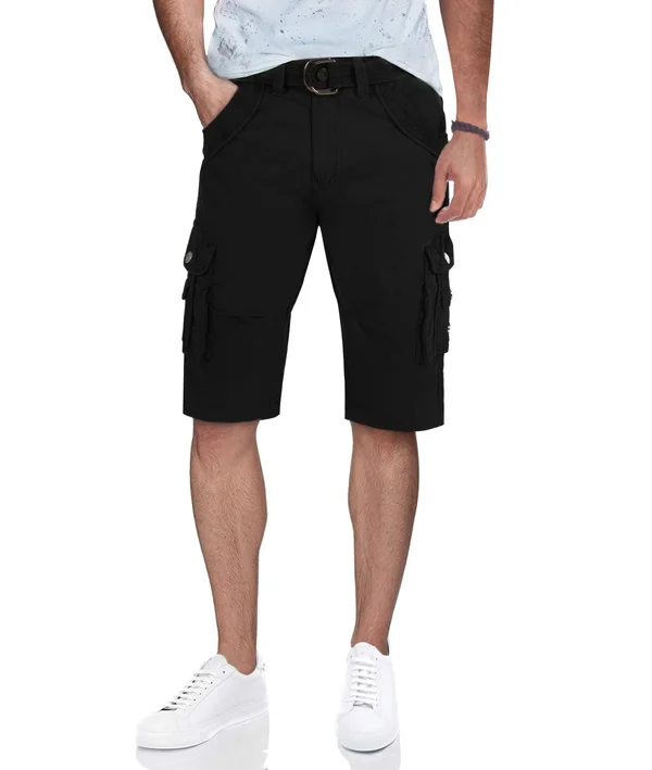 X-Ray Men's Belted Double Pocket Bermuda Cargo Shorts - Black