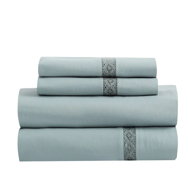 Soft Wash Vintage Crochet Lace Sheet Set, King - Grey/Blue