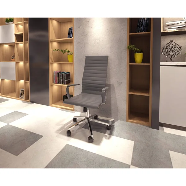 2xhome Executive Ergonomic High Back Modern Office Chair Ribbed PU Leather Swivel for Manager Conference Computer Room - Grey