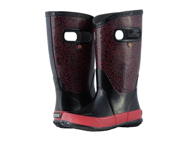 Bogs Unisex Children's Rain Boot, Size: 2, Black Multi Maze Rubber