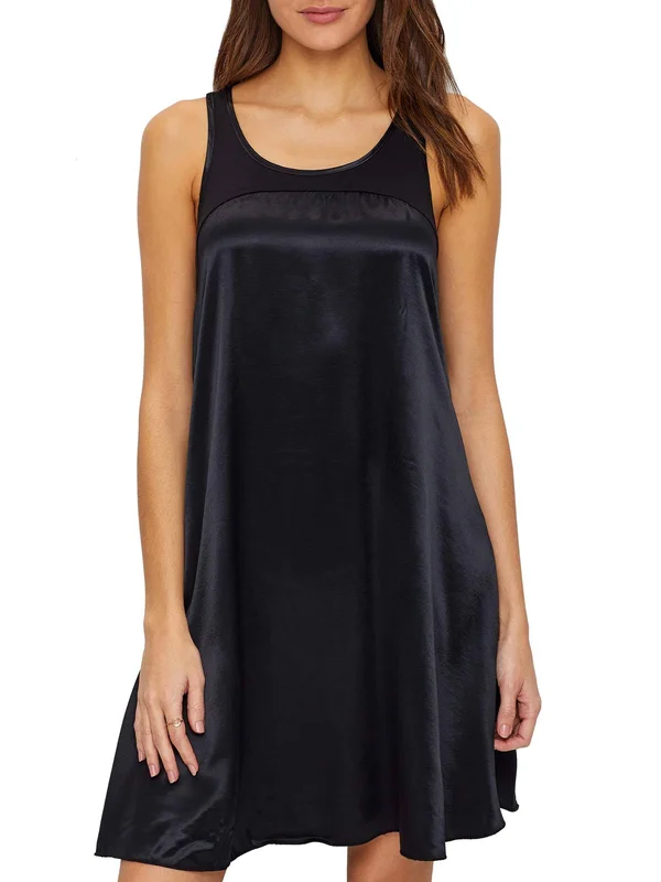 PJ Harlow Satin and Rib Nightgown, Black (Lindsay) XL