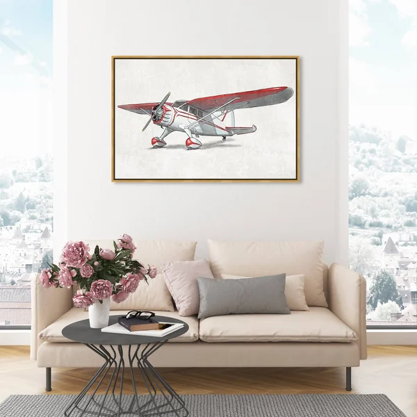 Oliver Gal 'Vintage Aviator II' transportation Wall Art Framed Canvas Print Airplanes - White, Red - 45 x 30 - Gold