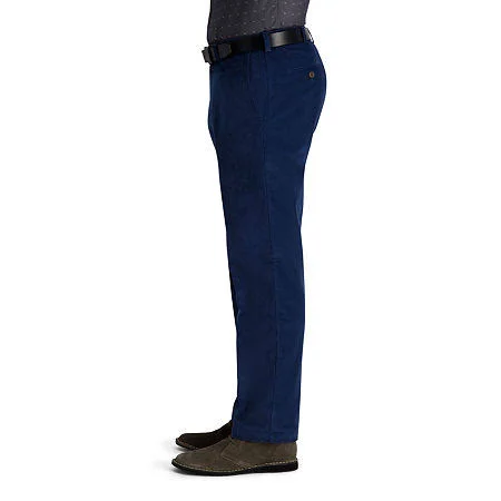 Haggar Mens Stretch Corduroy Expandable Waist Classic Fit Pant, Men's, Size: 36W x 34L, Blue