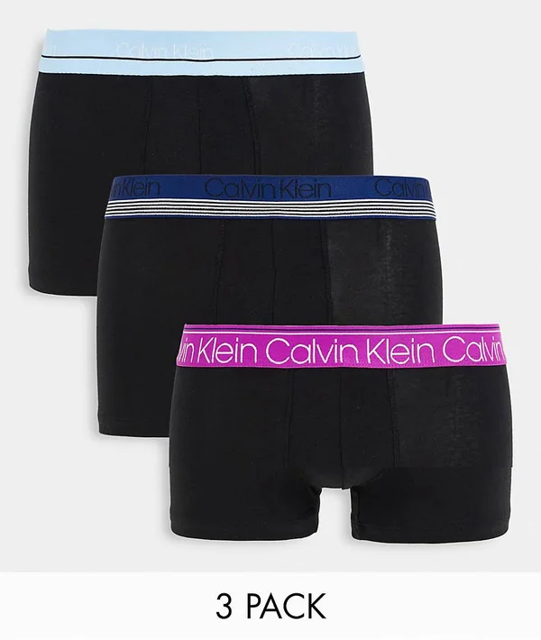 Mens Calvin Klein Blue Cotton Stretch 3 Pack Trunks - Blue