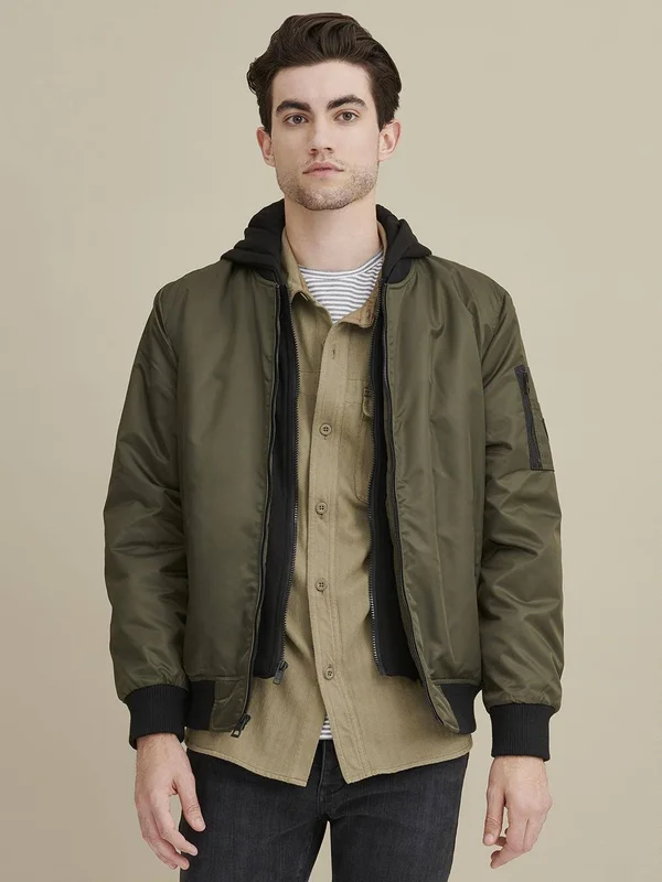 Guess Bomber Jacket with Removable Hooded Inset XL Olive