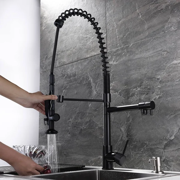 Homary Commercial Pull Down Kitchen Bar Faucet Pre-Rinse Spring Sprayer Matte Black Kitchen Sink Faucet