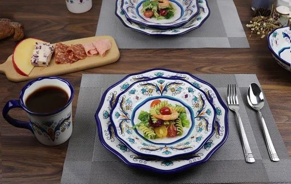Samana Collection 16 Piece Euro Style Wavy Edge Stoneware Set by Lorren Home - Blue