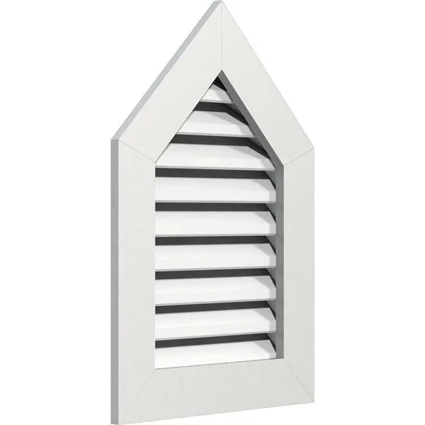 12 inchw x 16 inchh Peaked Top Gable Vent (17 inchw x 20 5/8 inchh Frame Size) 4/12 Pitch: Functional, PVC Gable Vent w/ 1 inch
