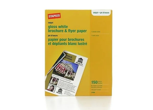 Staples Inkjet Gloss White Brochure & Flyer Paper - 150 sheets