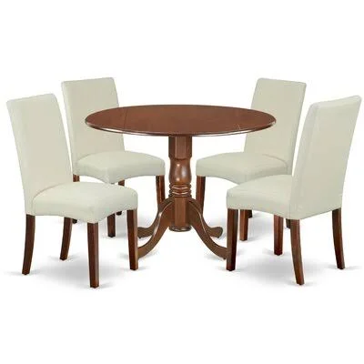 Lupe 5 - Piece Drop Leaf Solid Wood Rubberwood Dining Set Alcott Hill Table Color: Mahogany, Chair Color: Cream