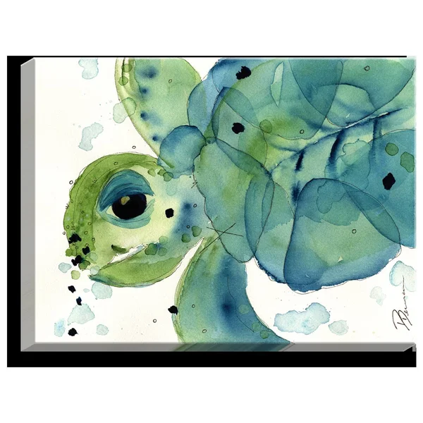 &Sea Turtle& by Dawn Derman Painting Print on Wrapped Canvas DiaNoche Designs Size: 12x22 H x 16x22 W x 1.5x22 D