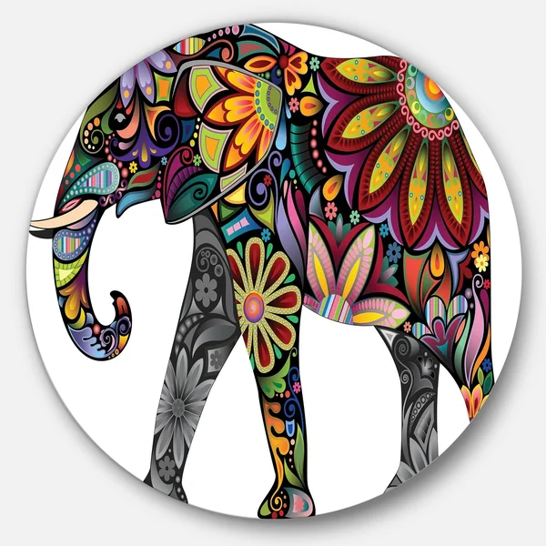Designart 'Yellow Cheerful Elephant' Animal Digital Art Round Metal Wall Art - 23 x 23 - Disc of 23 inch