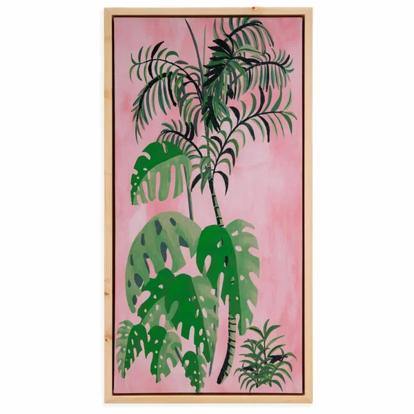 Palm Springs Pink Brush Natural Wood I 20 inchx38 inch Framed Canvas by Drew Barrymore Flower Home - Size: 20 x 38