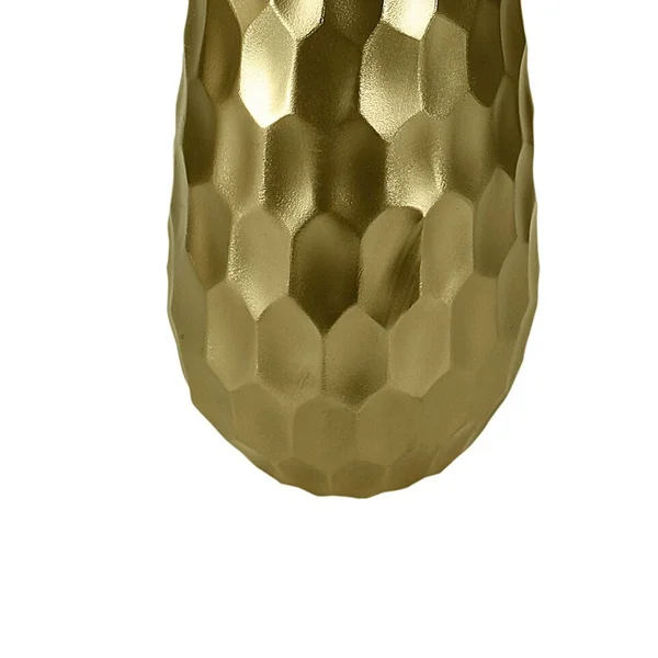 Benjara Metal Vase with Hammered Textured Surface - Gold
