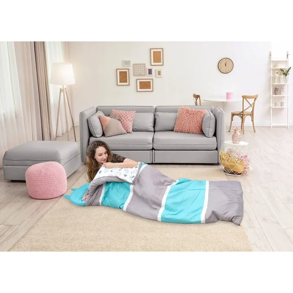 Chic Home Holger Sleeping Bag with Cat Ear Hood with Geometric Pattern - Navy/Red/White, Size: Twin Xlong