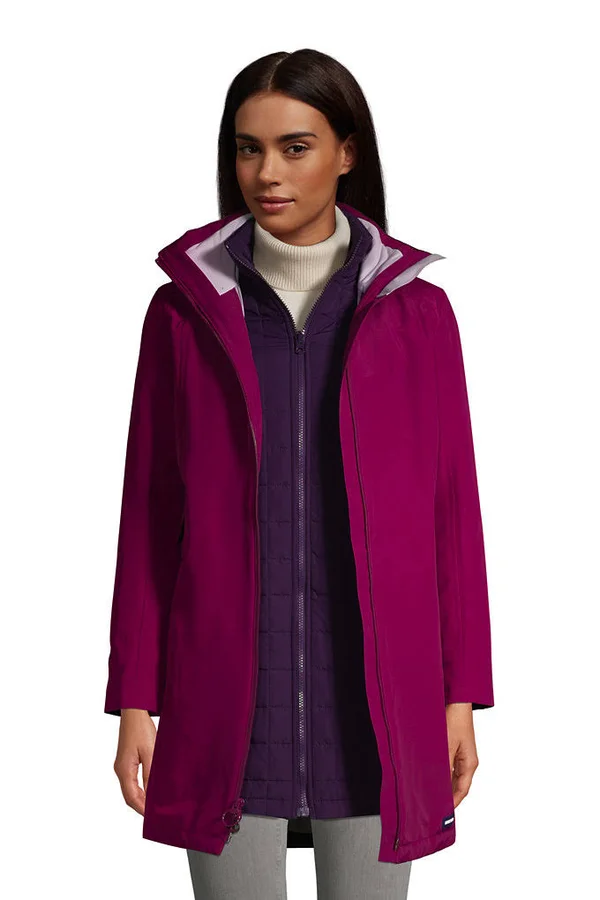 Women's Lands& End Squall 3 in 1 Waterproof Winter Long Coat with Hood, Size: XL Tall, Purple