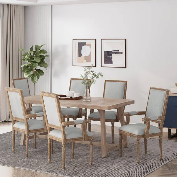 Set of 6 Maria French Country Wood Upholstered Dining Chairs Light Gray/Natural - Christopher Knight Home