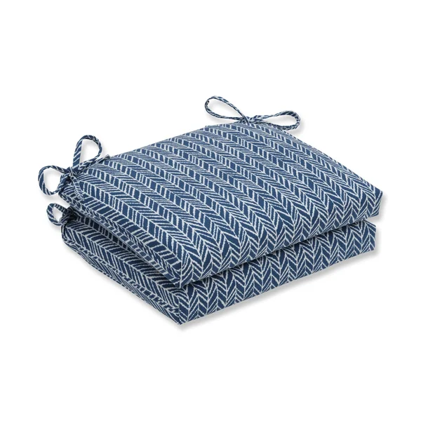 Pillow Perfect Outdoor, Indoor Herringbone Ink Blue Squared Corners Seat Cushion (Set of 2)