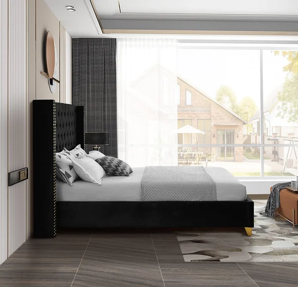Meridian Furniture Barolo Black Velvet King Bed
