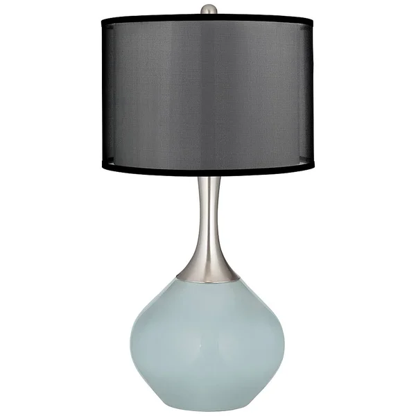 Color + Plus Rain Spencer Table Lamp with Organza Black Shade, Blue