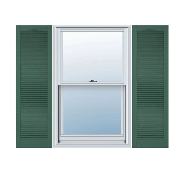 12 inchw x 94 inchh Lifetime Vinyl - Custom Cathedral Top All Louver, Open Louver Shutters, w/Shutter-Loks (Per Pair), Forest Gre