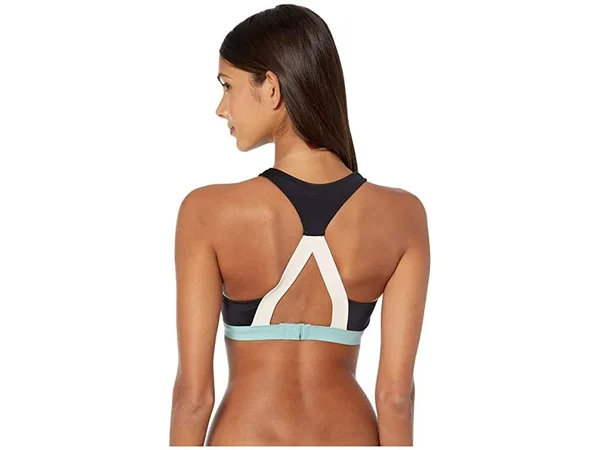 Roxy Fitness Color Block Crop Top Women's Swimwear Anthracite : LG