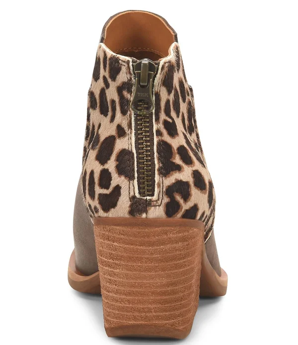 Kork-Ease Chandra Leather Giraffe Print Calf Hair Block Heel Booties - 11M