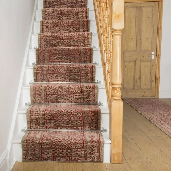runrug USA Afrikans Taupe, Red Stair Carpet Runner Length: 23 Foo