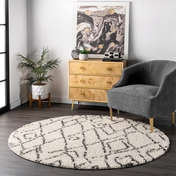 nuLOOM Nieves Moroccan Diamond Shag Area Rug - 10& Round, Off White