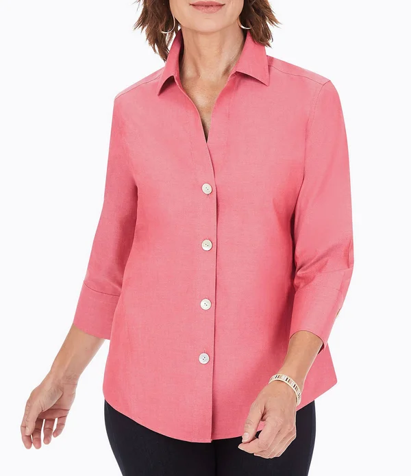 Foxcroft Paityn Solid Pinpoint Oxford Non-Iron Shaped Button Front Shirt - 14