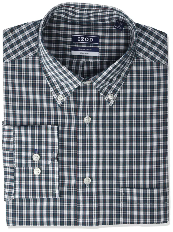 Izod Men's Regular Fit Stretch Check Buttondown Collar Dress Shirt