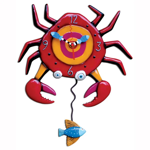 Allen Designs Red Crabby Crab Battery Operated Swinging Pendulum Art Wall Clock P1042, 11 x 14