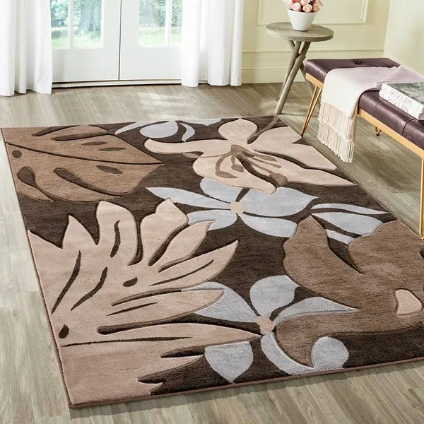 Glamour Floral Collection Polypropylene Area Rug - 5&2&& x 7&5&& Oval - Brown/Black