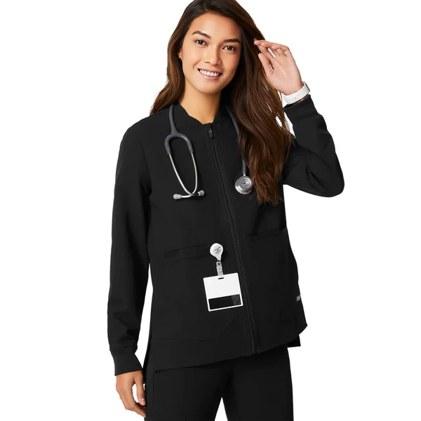 Figs Bellery Scrub Jacket for Women — Black - XXS, XX-Small, XX-Small