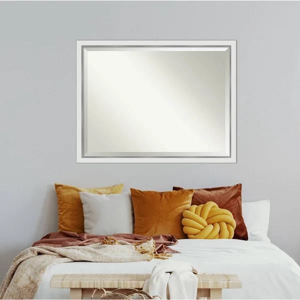 Amanti Art Narrow Eva White Silver Bathroom Vanity Wall Mirror, 43x33