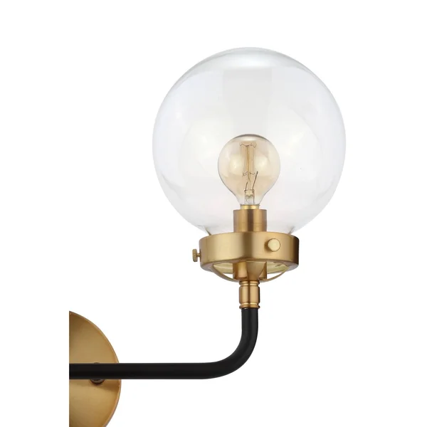Jonathan Y Caleb 18 in. 2-Light Black/Brass Wall Sconce
