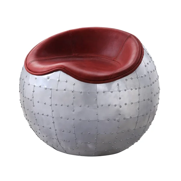 Acme Brancaster Ottoman Antique Red Top Grain Leather Aluminum