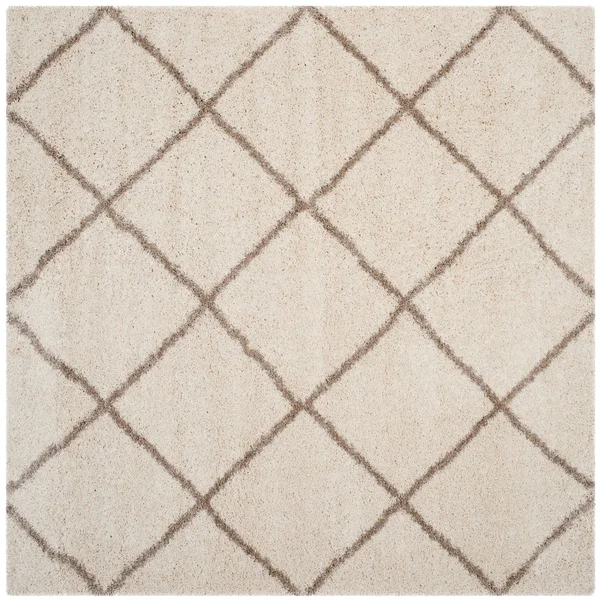 Safavieh Hudson Shag Estella Diamond Trellis 2-Inch Thick Rug - 9& x 9& Square - Ivory/Beige