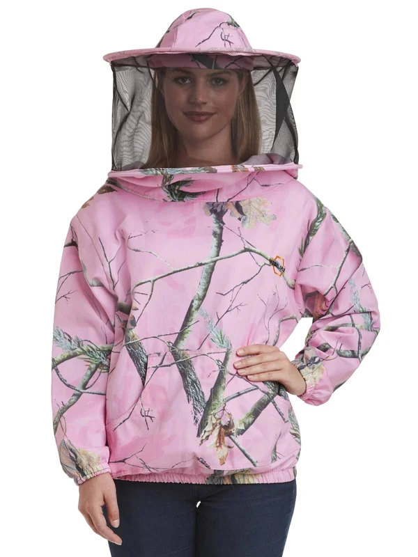 Natural Apiary USA Beekeeping Smock - Polycotton Jacket - Non-Flammable Round or Fencing Veil PinkForest - Round, XL