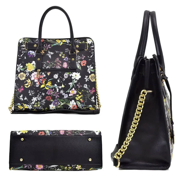 Dasein Large Flower Print Satchel with Matching Wallet White, Women's