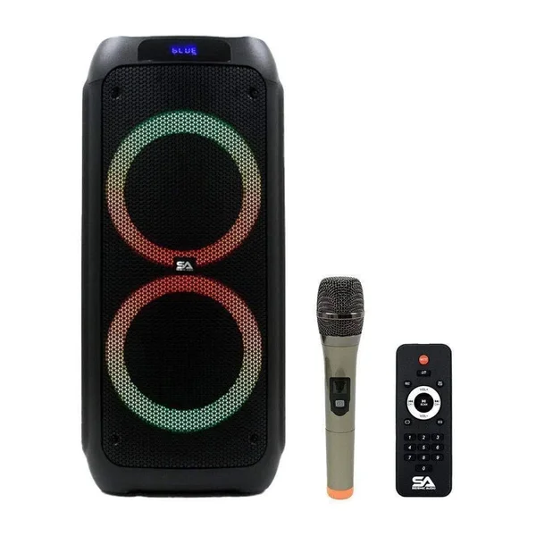 Seismic Audio - SA-KP208 - Powered Portable Dual 8 inch Party & Karaoke Speaker - Home LED Bluetooth, Wireless Microphone an