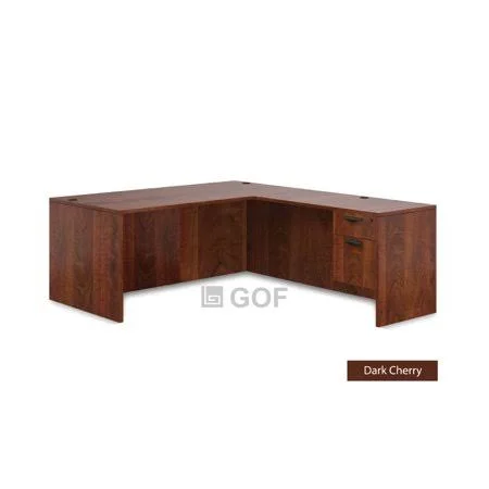 Kainos Gof 2 Person Workstation Cubicle (6D x 14W x 6H), Office Partition, Room Divider (L-Shape Desk Only, Dark Cherry)