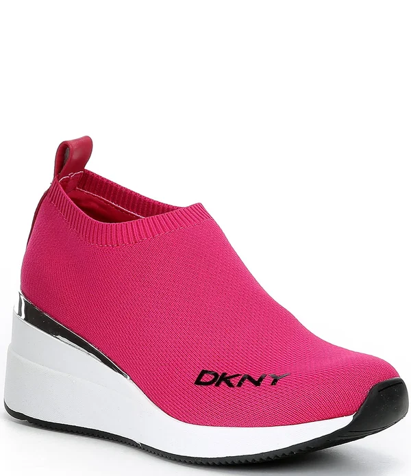 Dkny Parks Knit Wedge Sneakers, Womens, 10M, Jungle Fuchsia