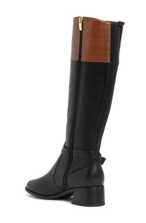 Marc Fisher Medium Calf Leather Tall ShaftBoots - Hailin - Size 5-1/2 Medium, Blk/Cog Leather