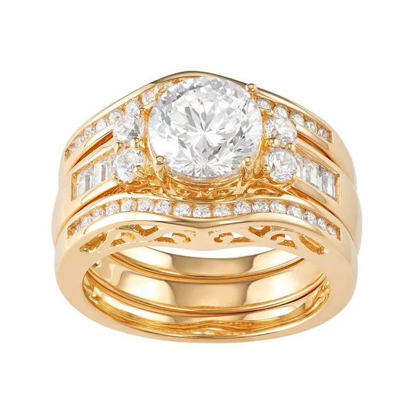 18K Gold Over Sterling Silver Cubic Zirconia Ring Set, Women's, Size: 6, White