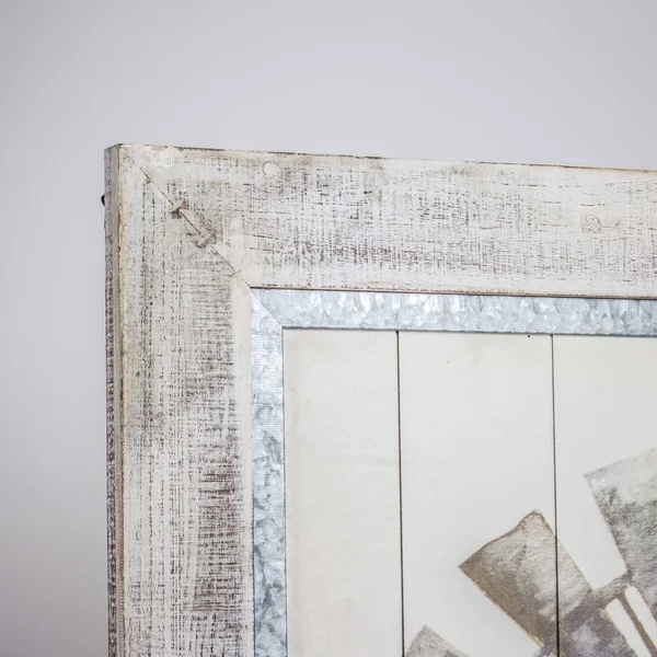 American Art Decor Whitewashed Windmill Print on Planked Wood