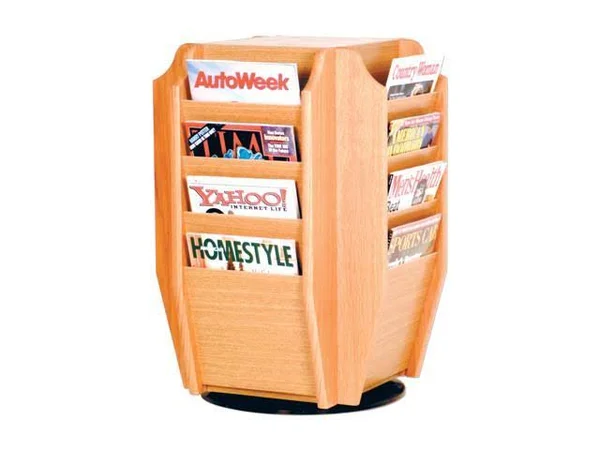 Wooden Mallet Countertop 16 Pocket Magazine Rotary DISPLAY; Light Oak