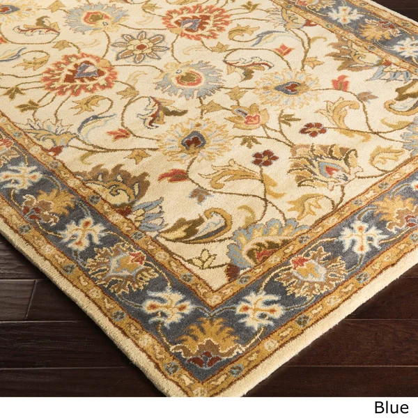 Hand-Tufted Nia Traditional Wool Area Rug (5& x 8&) Blue Beige