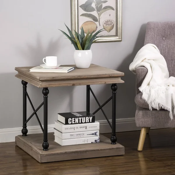 Glitzhome 23.00x22L French Vintage Antiqued Finish Accent Table/Side Table
